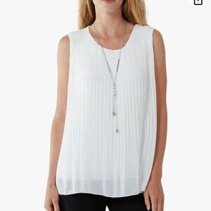 White Chiffon Pleated Tunic Top M/L
